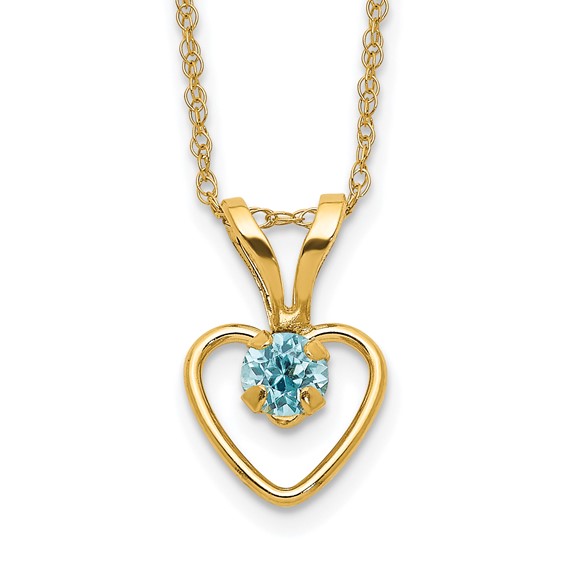14kt Yellow Gold Madi K 3mm Blue Zircon Heart Birthstone Necklace
