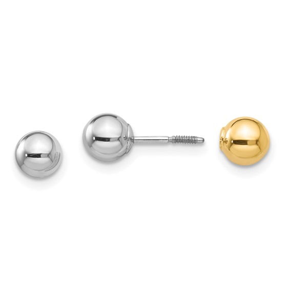 14kt Two-tone Gold Madi K Reversible 5mm Ball Screw Back Earrings