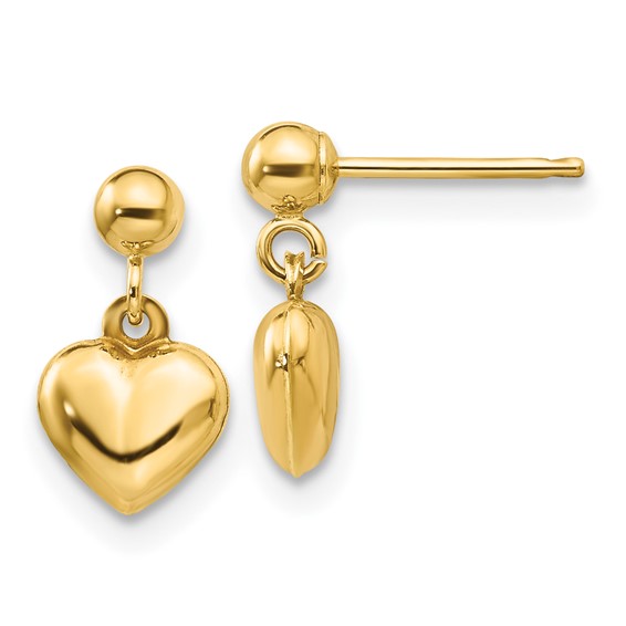 14kt Yellow Gold Madi K Puffed Heart Dangle Earrings