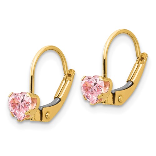 14kt Yellow Gold Madi K Kid's Leverback 4mm Pink CZ Earrings