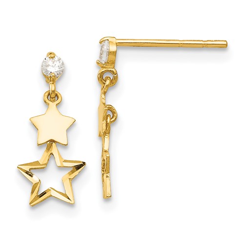 14kt Yellow Gold Madi K CZ Polished Star Post Dangle Earrings