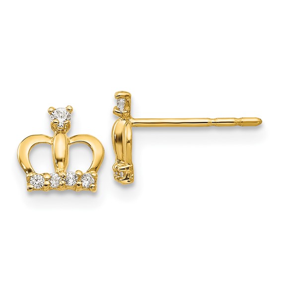 14kt Yellow Gold Madi K CZ Crown Post Earrings