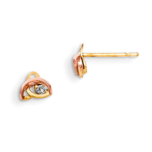 14kt Yellow and Rose Gold Triquetra CZ Children's Post Earrings