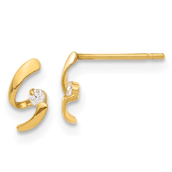 14kt Yellow Gold Madi K CZ Children's S Curve Post Earrings