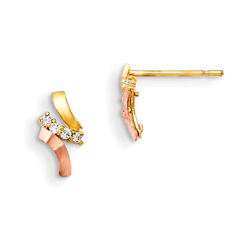 14kt Yellow and Rose Gold Madi K CZ Children's Post Curl Earrings