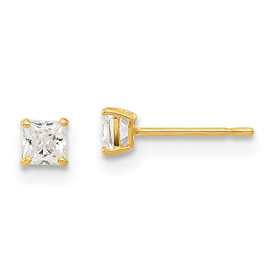 14kt Yellow Gold Madi K 3mm Square CZ Basket Set Stud Earrings