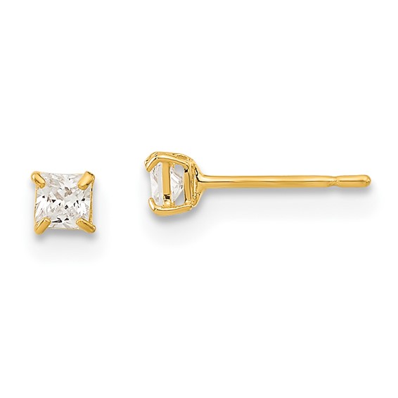 14kt Yellow Gold Madi K 2.5mm Square CZ Basket Set Stud Earrings