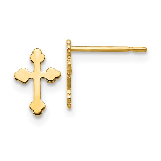 Madi K 14k Yellow Gold Children's Budded Cross Post Earrings