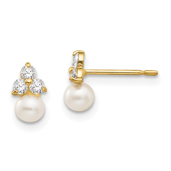 14kt Yellow Gold Madi K CZ Cluster Freshwater Cultured Pearl Earrings