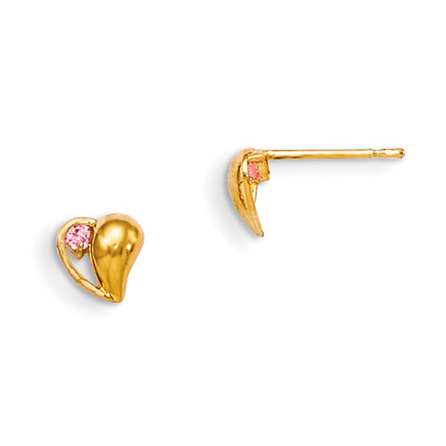 14kt Yellow Gold Madi K Pink CZ Children's Heart Post Earrings