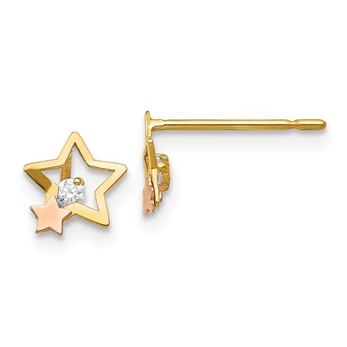 14kt Yellow and Rose Gold Madi K CZ Children's Star Post Earrings