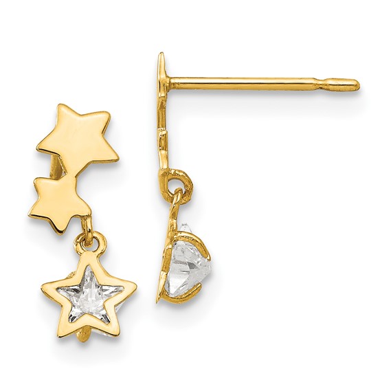 14kt Yellow Gold Madi K CZ Children's Star Trio Dangle Post Earrings