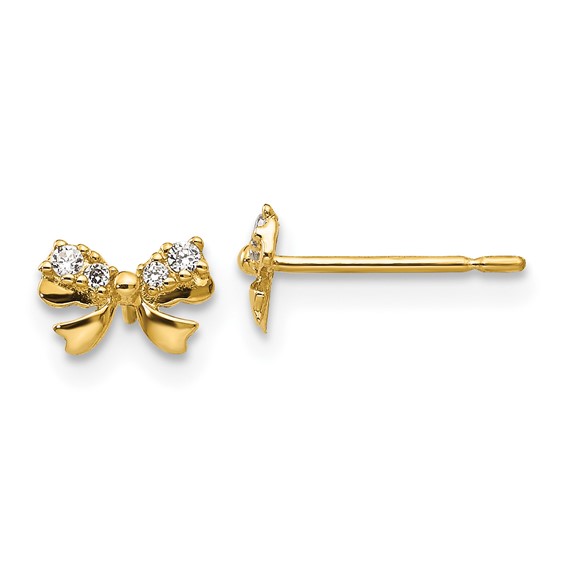 14kt Yellow Gold Madi K CZ Children's Bow Post Earrings