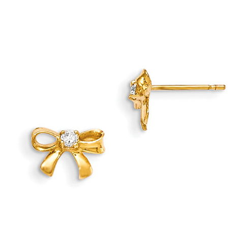 14kt Yellow Gold Madi K Children's Bow Post Earrings with CZ Accents