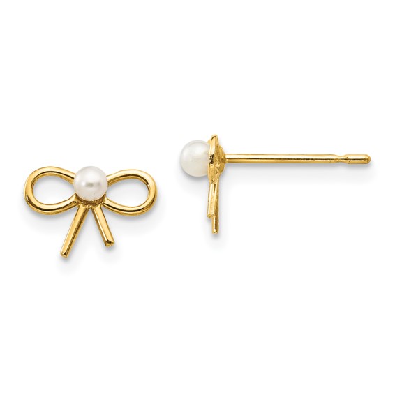 14kt Yellow Gold Freshwater Cultured Pearl Children's Bow Earrings