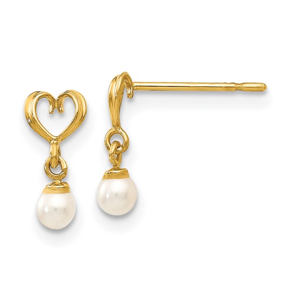 14k Yellow Gold Madi K Freshwater Cultured Pearl Heart Dangle Earrings