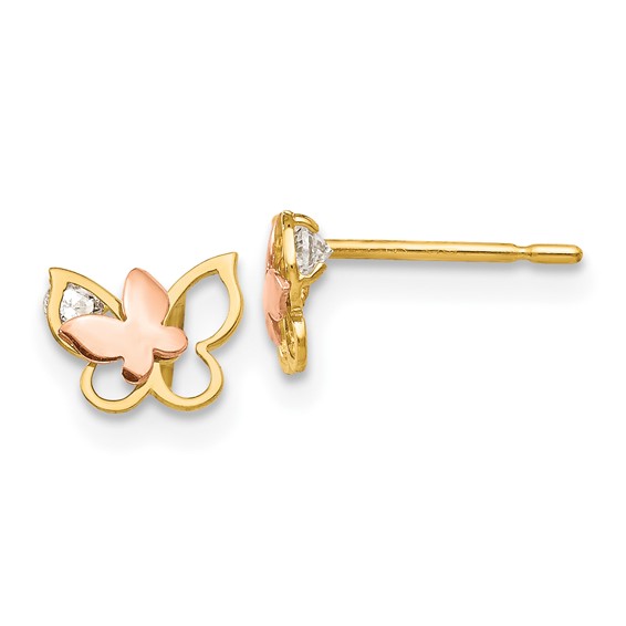 14kt Yellow and Rose Gold Madi K CZ Children's Butterfly Post Earrings