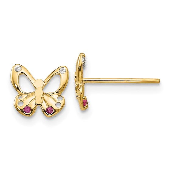14kt Yellow Gold Madi K Red and White CZ Children's Butterfly Earrings