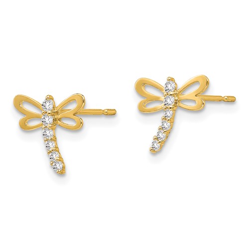 14kt Yellow Gold Madi K CZ Children's Dragonfly Post Earrings
