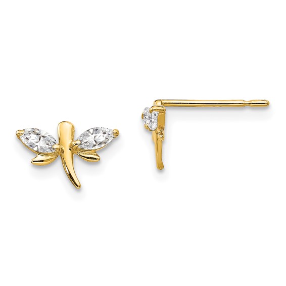 14kt Yellow Gold Madi K Marquise CZ Children's Dragonfly Post Earrings