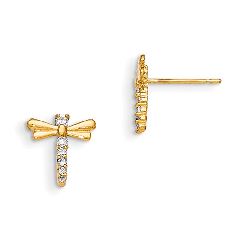 14kt Yellow Gold Madi K CZ Children's Fancy Dragonfly Post Earrings