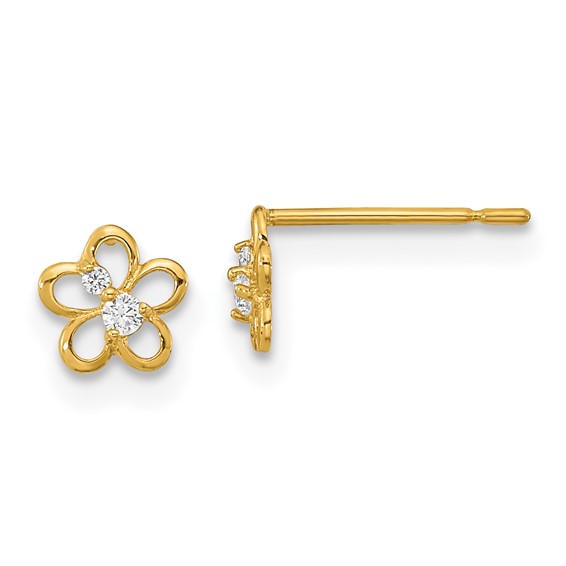 14kt Yellow Gold Madi K Children's Flower Earrings with Two CZ Accents