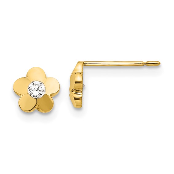 14kt Yellow Gold 1/4in Madi K CZ Children's Flower Post Earrings