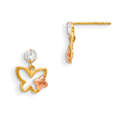 14kt Yellow and Rose Gold Madi K CZ Butterfly Dangle Earrings