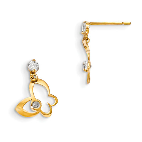 14k Yellow Gold Madi K CZ Children's Cut-out Butterfly Dangle Earrings