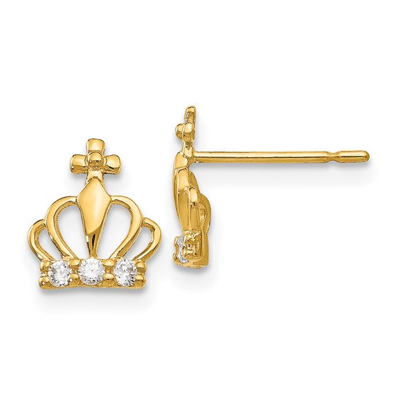 14k Yellow Gold Madi K CZ Children's Crown Earrings