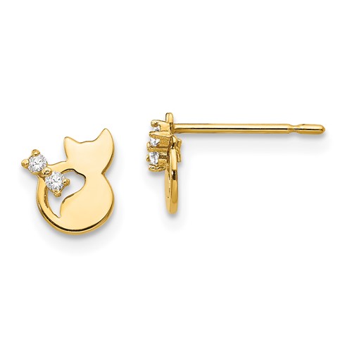 14kt Yellow Gold Madi K CZ Children's Cat Post Earrings