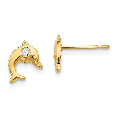 14kt Yellow Gold Madi K CZ Children's Dolphin Post Earrings