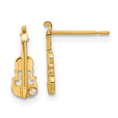 14kt Yellow Gold Madi K CZ Children's Violin Post Earrings