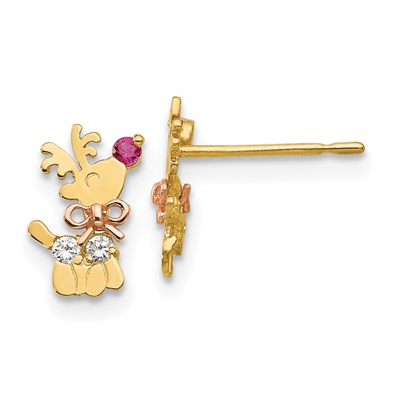 14kt Yellow and Rose Gold Madi K CZ Children's Reindeer Post Earrings