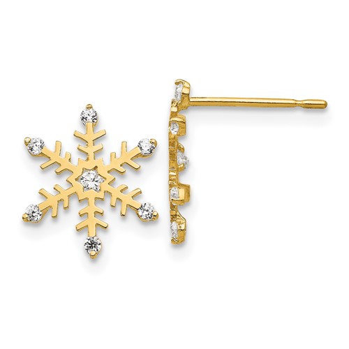 14kt Yellow Gold Madi K CZ Children's Snowflake Post Earrings