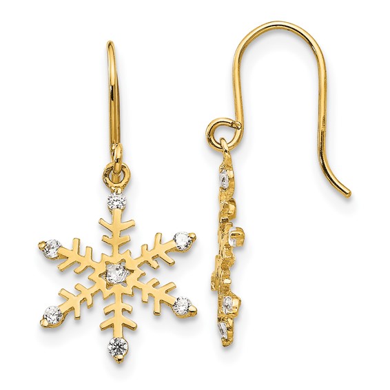 14k Yellow Gold Madi K CZ Children's Snowflake Dangle Earrings