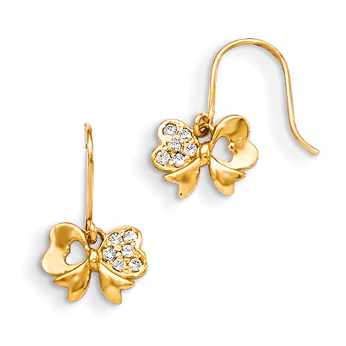 14kt Yellow Gold Madi K CZ Children's Bow Dangle Earrings