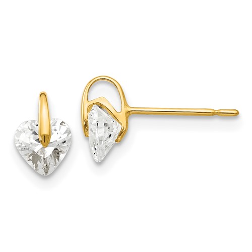 14kt Yellow Gold Madi K 5mm Heart CZ Children's Post Earrings