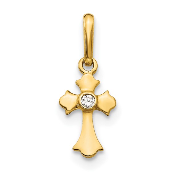 14kt Yellow Gold 3/8in Madi K CZ Children's Budded Cross Charm