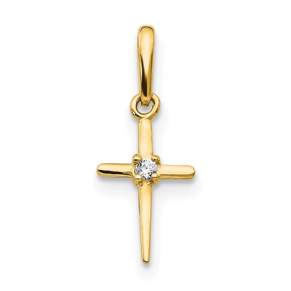 14kt Yellow Gold 1/2in Madi K CZ Children's Slender Cross 