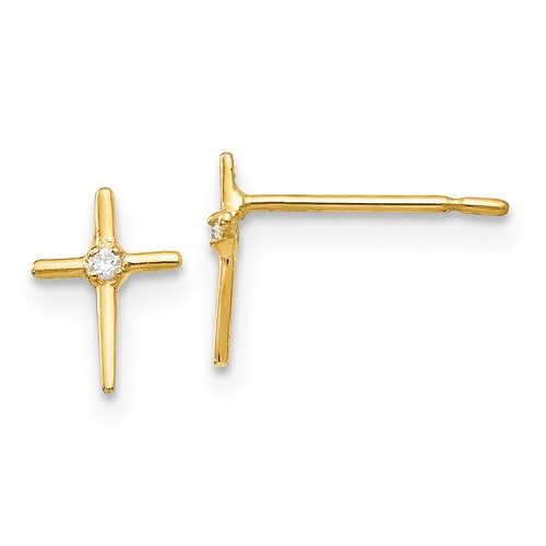 14kt Yellow Gold 1/4in Madi K CZ Children's Cross Post Earrings