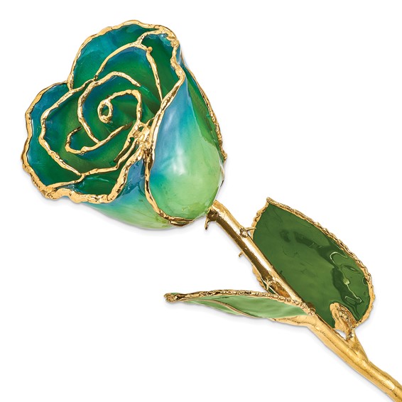 Lacquer Dipped Gold Trim Peridot & Navy Pearl Rose
