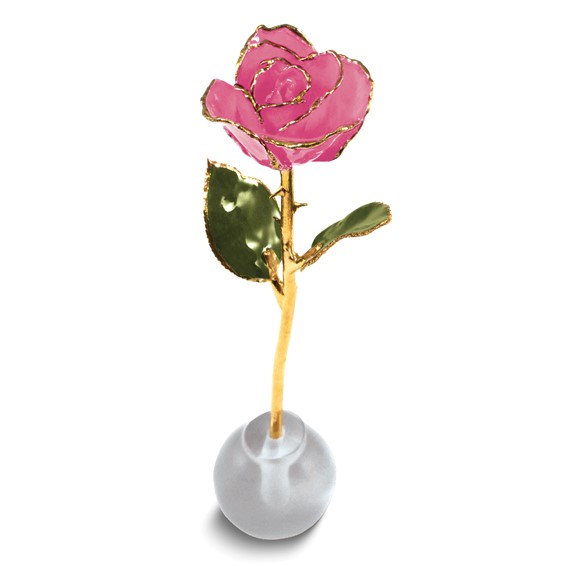 Lacquer Dipped Gold Trim Knob Stand Pink Spring Rose