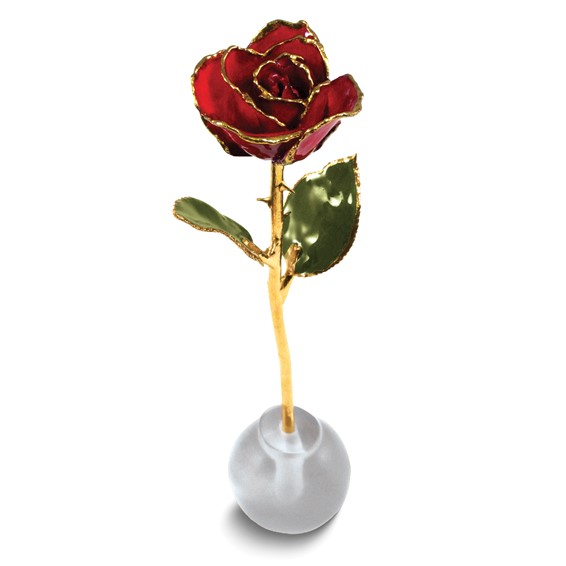 Lacquer Dipped Gold Trim Knob Stand Red Spring Rose