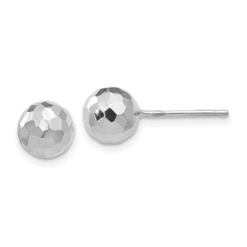 14k White Gold Diamond Cut Ball Earrings 7mm