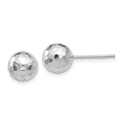 14k White Gold Diamond-cut Ball Earrings 8mm