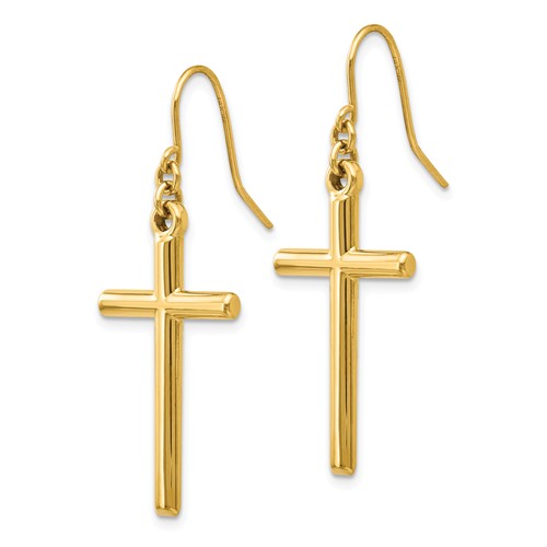 14k Yellow Gold Latin Cross Dangle Earrings with Shepherd Hooks