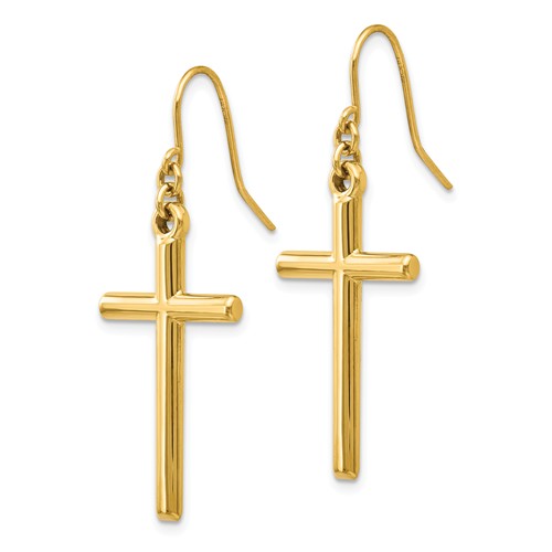 14k Yellow Gold Latin Cross Dangle Earrings with Shepherd Hooks