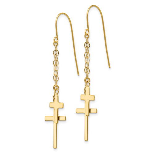 14k Yellow Gold Latin Cross Dangle Earrings