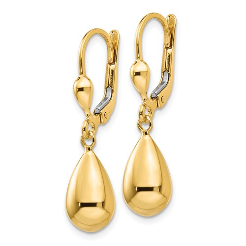 14kt Yellow Gold Hollow Teardrop Dangle Leverback Earrings